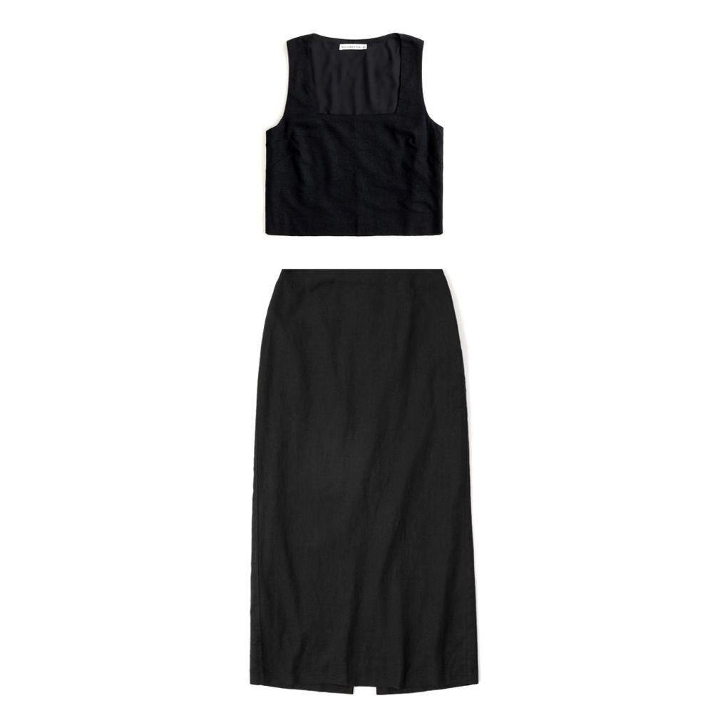 Abercrombie black linen top and skirt set